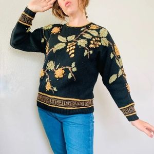 VGUC Michelle Stuart Embroidered floral and coin fruit 90s 80s sweater size M